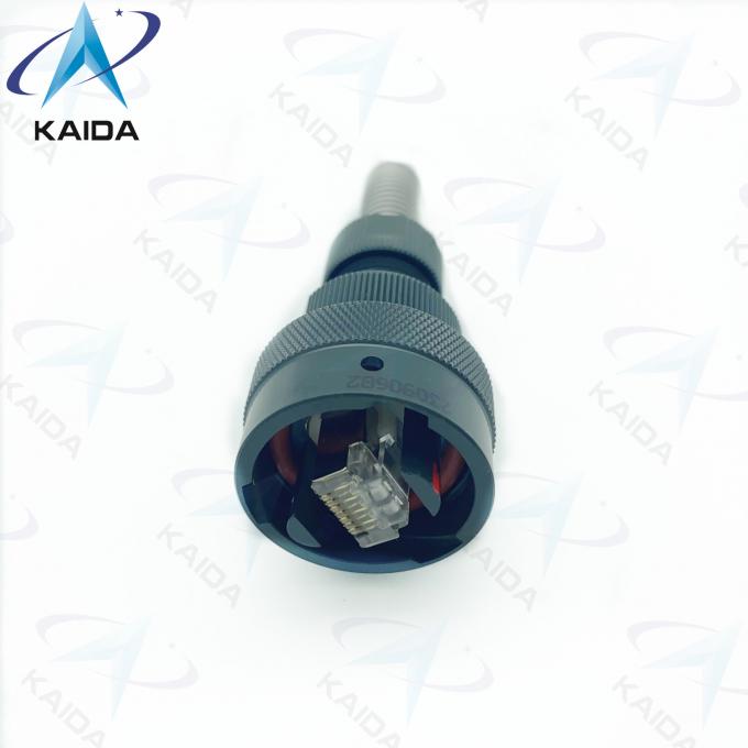 RJ45 USB Circular Connectors Spring Backshell Network Port Connector Black Anodized 1